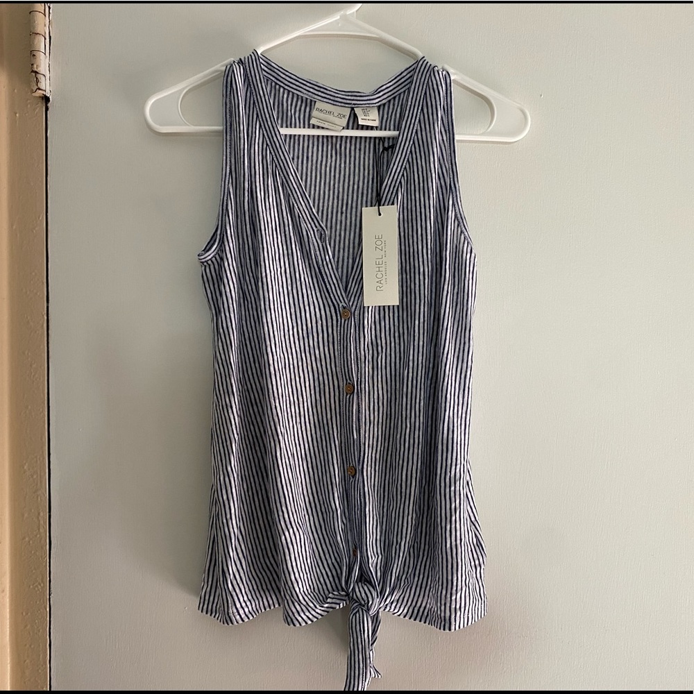 Rachel Zoe - Size S - 100% linen striped button up sleeveless top